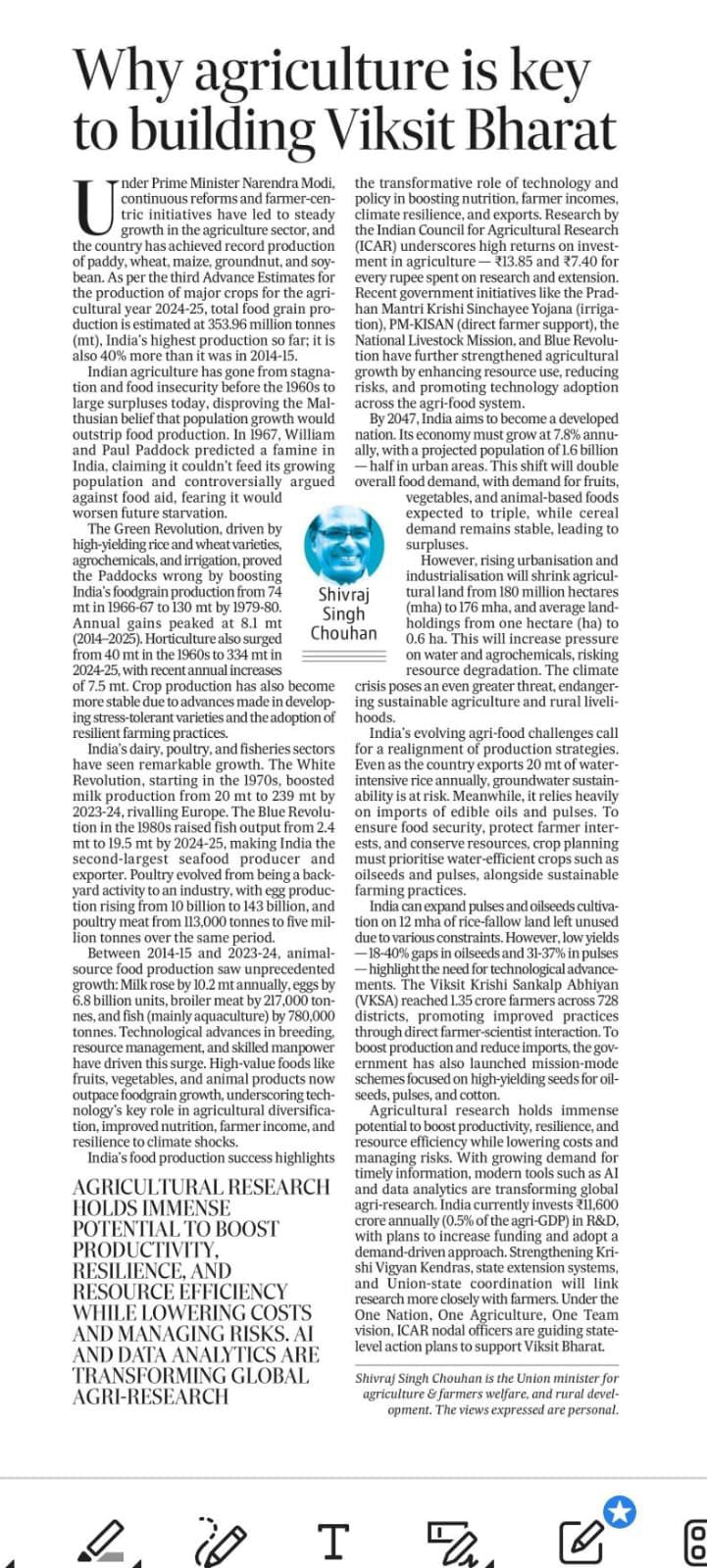 why agriculture is key to building Viksit Bharat